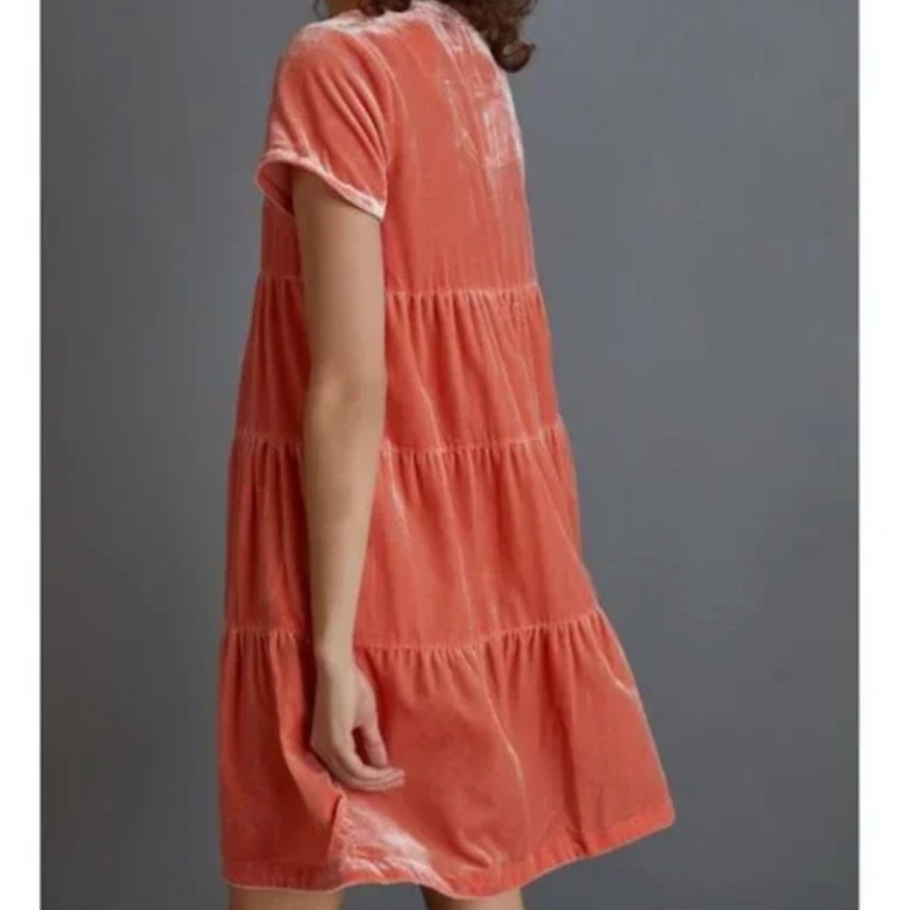 Maeve by Anthropologie Harper Velvet Mini Tunic Dress in Dried Coral Size M NWT - Picture 3 of 13
